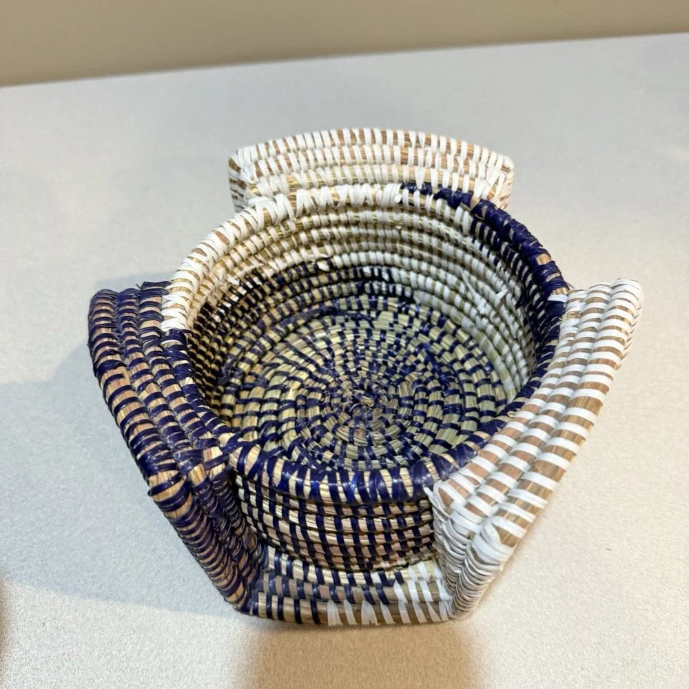 Handwoven Senegalese Storage Basket Lid Unique shap‎ curved base and intricate